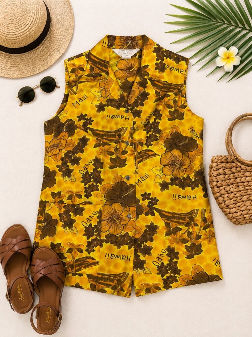 Vintage Royal Hawaiian Hawaiian Top Women’s 12 Yellow